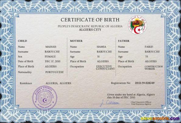 Algeria vital record birth certificate